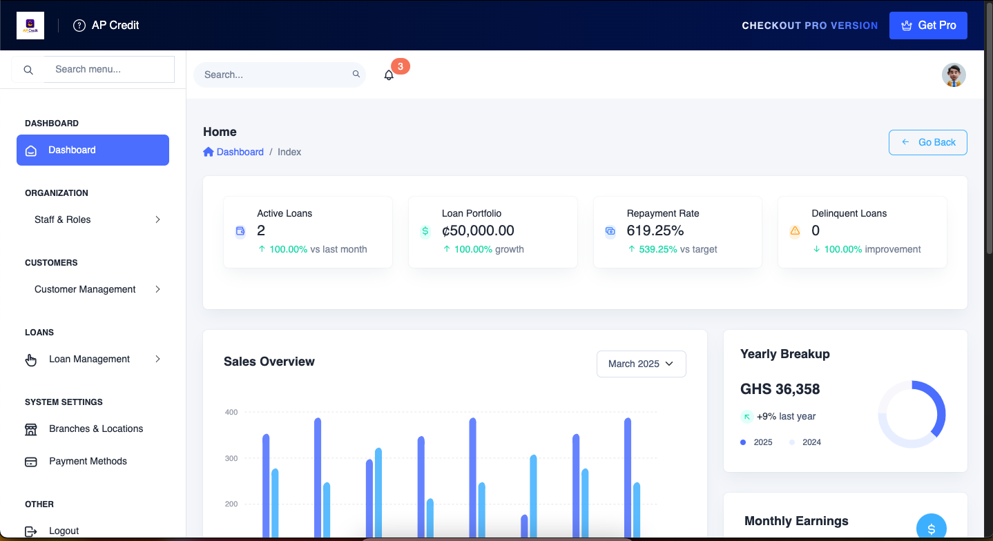 Microcredit Management System Interface